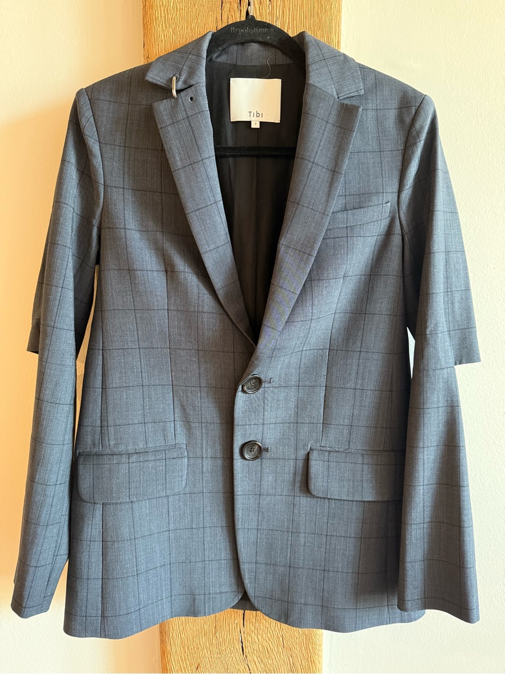 Tibi Plaid Elbow Cutout Windowpane Blazer Sz 2